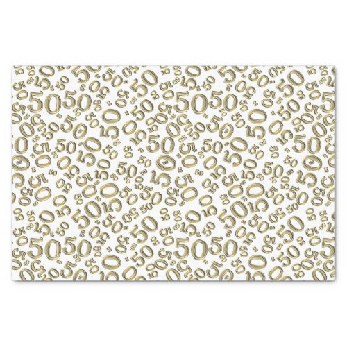 50th Birthday Number Pattern  Gold and White Tissue Paper