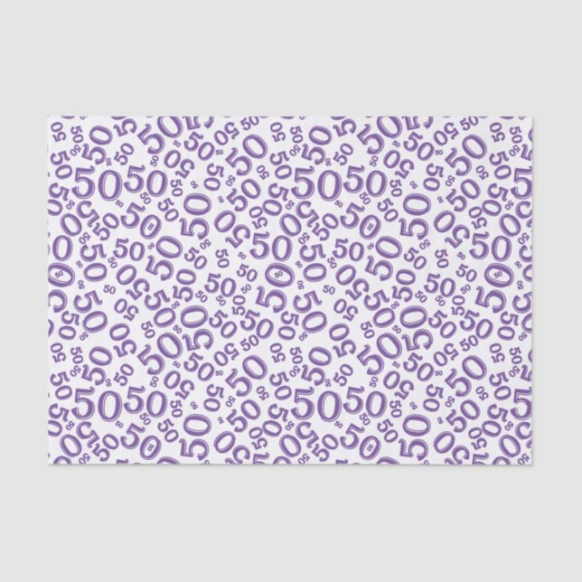 50th Birthday Number Pattern Purple and White Tissue Paper (Front)