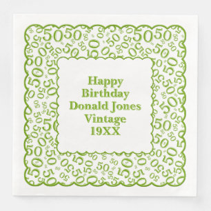 50th Birthday Number Pattern Scallops Green/White Paper Dinner Napkins