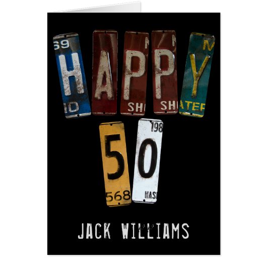 50th birthday old car license plates (Front)