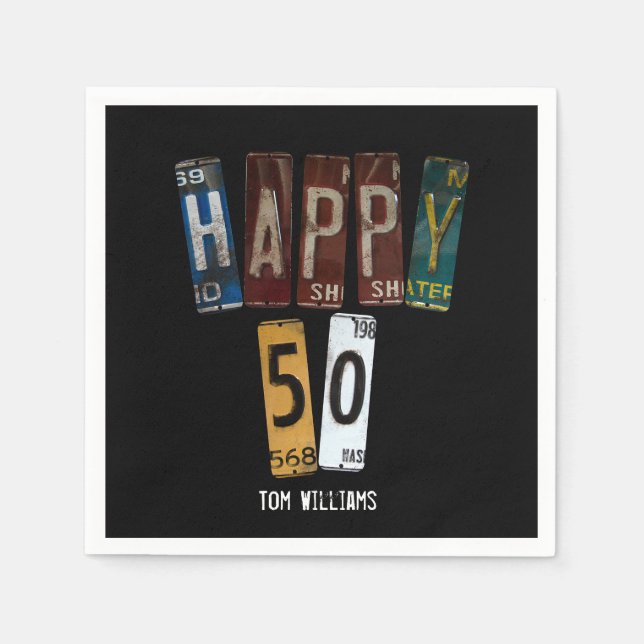 50th Birthday old license plate collection Napkins (Front)