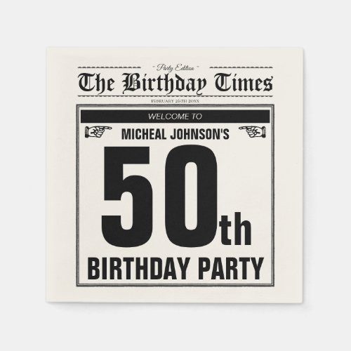 50th Birthday Old Newspaper Vintage Funny Custom Napkins