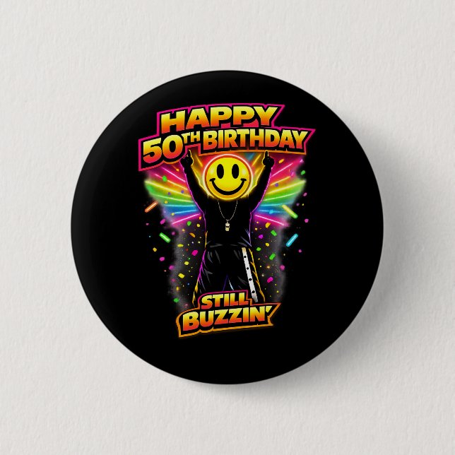 50th Birthday old skool raver Scottish rave scene  Button (Front)