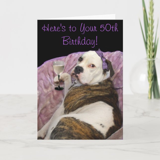 50th Birthday Olde English Bulldogge greeting card (Front)