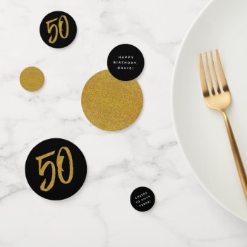 50th Birthday Or Anniversary Black And Gold Custom Confetti by LeaDelaverisDesign at Zazzle