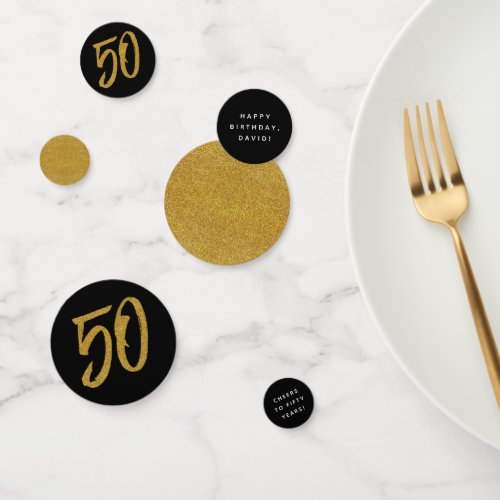 50th birthday or anniversary black and gold custom confetti