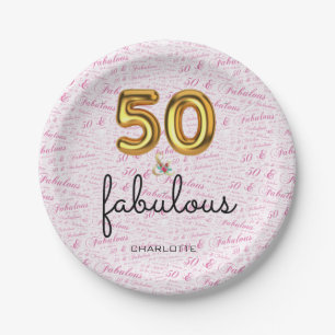 50th Birthday or Anniversary Party Pink Gold Paper Plates