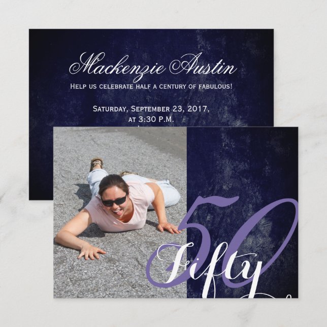 50th Birthday or Anniversary | Purple and White Invitation (Front/Back)