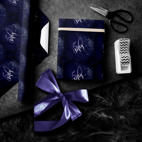 50th Birthday or Anniversary  Purple and White Wrapping Paper