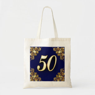 50th Birthday or Anniversary Regal Gold and Blue Tote Bag