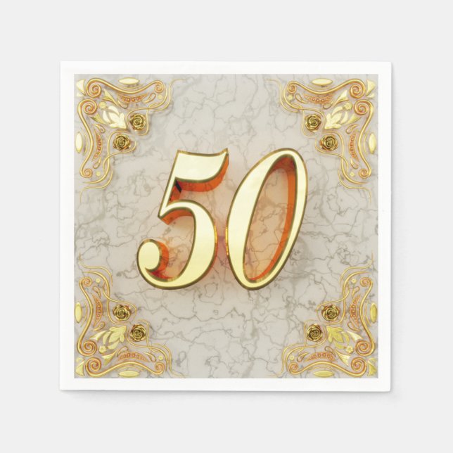 50th Birthday or Anniversary Regal Gold and Marble Napkins (Front)