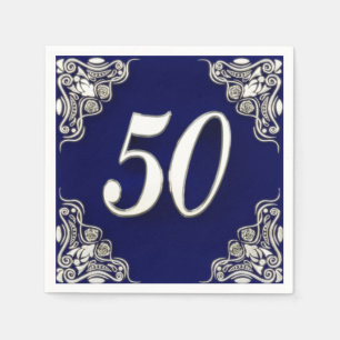 50th Birthday or Anniversary Regal Silver Blue Napkins