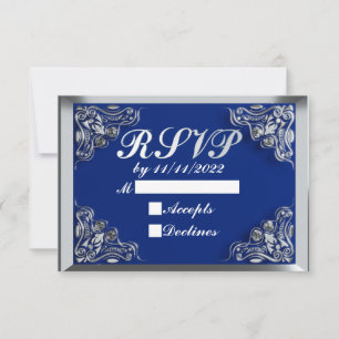 50th Birthday or Anniversary Regal Silver Blue RSVP Card