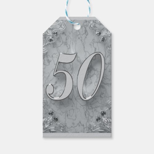 50th Birthday or Anniversary Regal Silver Marble Gift Tags