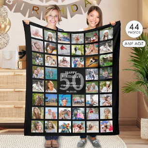 50th Birthday or Any Age Birthday 44 Photo Collage Fleece Blanket