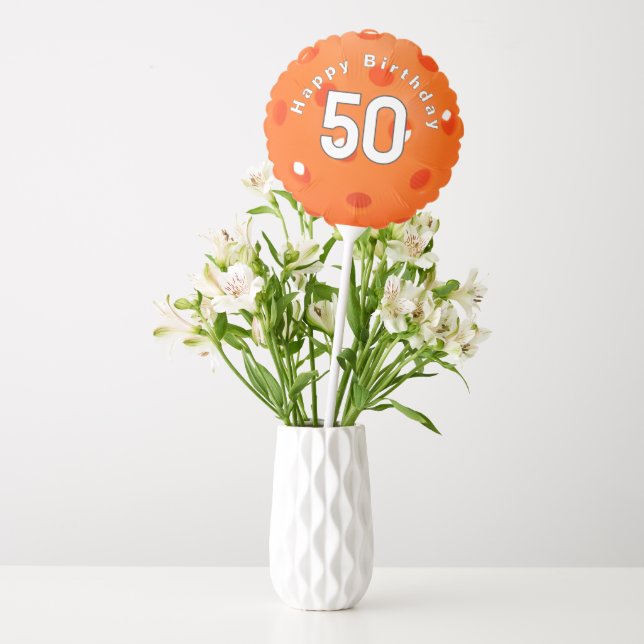 50th Birthday Orange Pickleball Balloon (Vase)