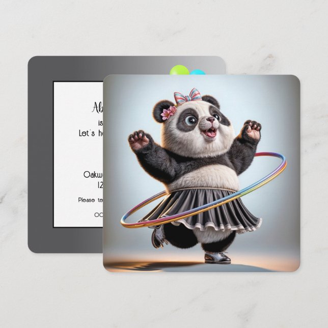 50th Birthday Panda Bear With Hula Hoop Invitation (Front/Back)