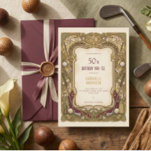 50th Birthday Par-Tee Art Nouveau Elegant Burgundy