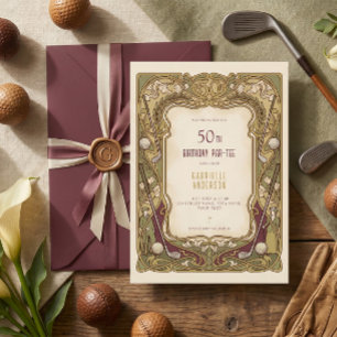 50th Birthday Par-Tee Art Nouveau Elegant Burgundy Invitation
