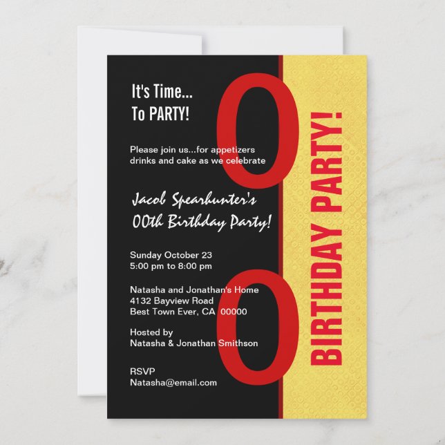 50th Birthday Part Modern Yellow Red Black  A04A Invitation (Back)