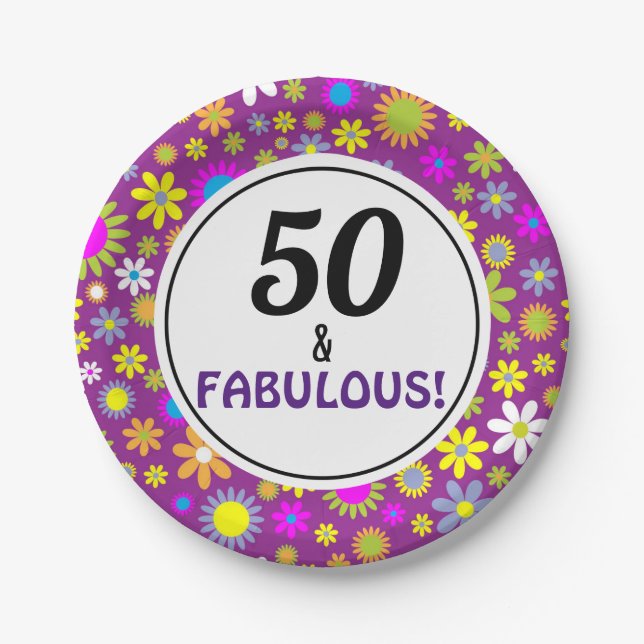 50th Birthday Party 50 and Fabulous Paper Plates (Front)