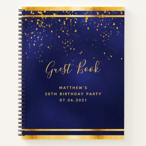 50th Birthday Party 50 dark blue gold guest book