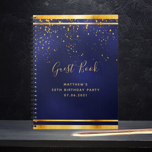 50th Birthday Party 50 dark blue gold guest book