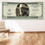 50th Birthday Party 50 Dollar Bill Banner<br><div class="desc">Make your 50th birthday celebration unforgettable with this fun 50 dollar bill themed banner. Designed to resemble a real $50 bill, this banner adds a touch of old money flair to your milestone event. Personalize it with a photo of the guest of honor and their event details for a unique...</div>