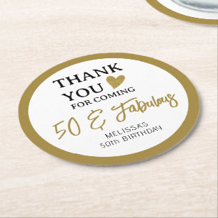 50th Birthday Party 50 & Fabulous Thank You Favors Round Paper Coaster