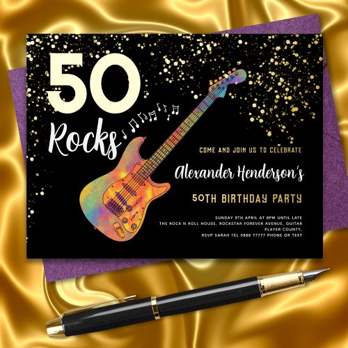 50th Birthday Party 50 Rocks Gold Glitter Foil Invitation Postcard