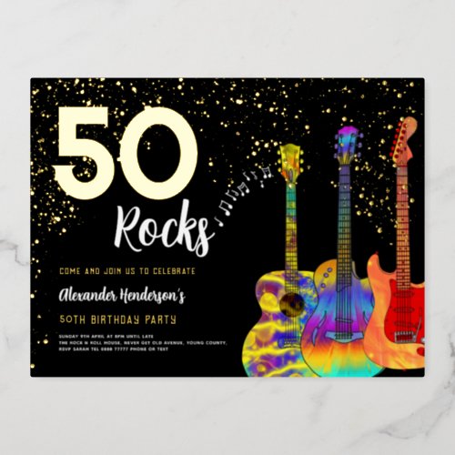 50th Birthday Party 50 Rocks Gold Glitter Foil Invitation Postcard