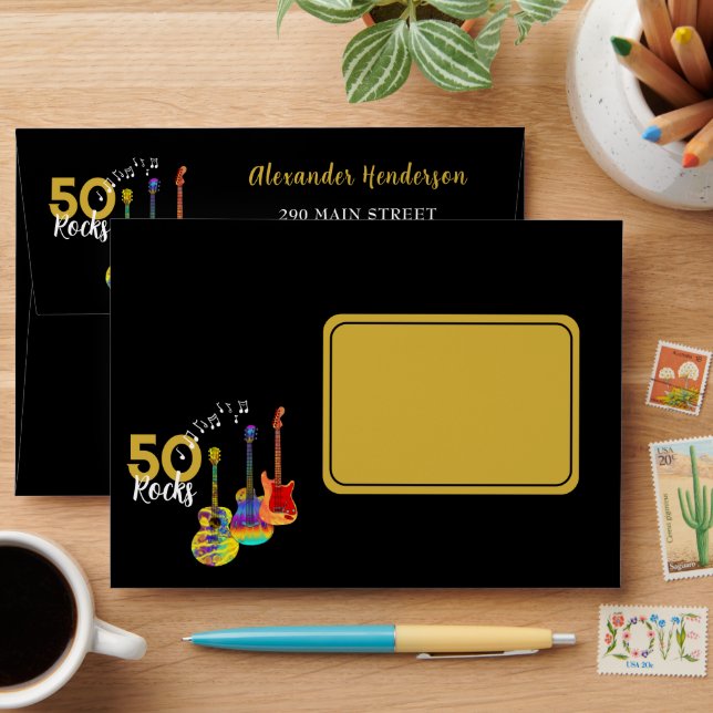 50th Birthday Party 50 Rocks Guitar Envelope (Desk)