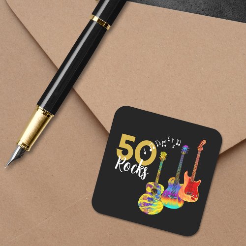 50th birthday party 50 rocks Guitar Square Sticker