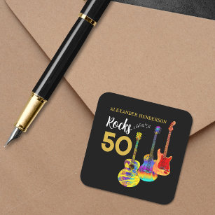 50th birthday party 50 rocks Guitar Square Sticker