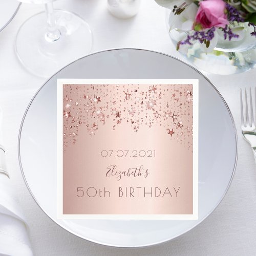 50th birthday party 50 rose gold stars drips pink napkins