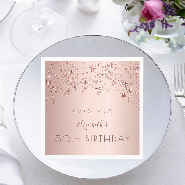 50th birthday party 50 rose gold stars drips pink napkins (Creator Uploaded)