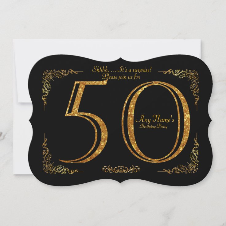 50th,Birthday party 50th,great Gatsby,black & gold Invitation | Zazzle