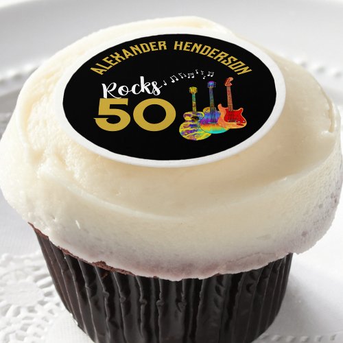 50th Birthday Party add Name Rock and Roll 50 Edible Frosting Rounds