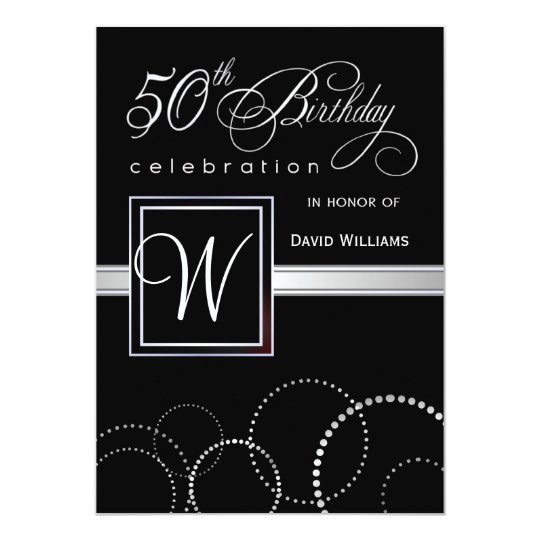 50th Birthday Party Adult - Silver Monogram Card