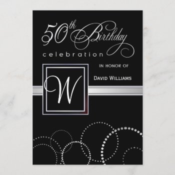 50th Birthday Party Adult - Silver Monogram Invitation by SquirrelHugger at Zazzle