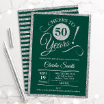 50th Birthday Party - ANY AGE Green Silver Invitation<br><div class="desc">50th birthday party invitation for men or women. Elegant invite card in green with faux glitter silver foil. Features typography script font. Cheers to 50 years! Can be personalized into any year. Perfect for a milestone adult bday celebration.</div>