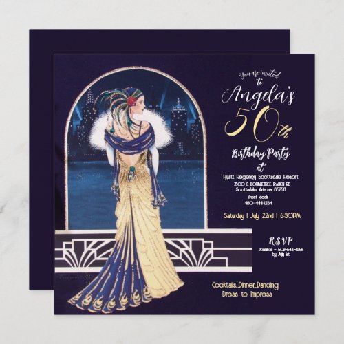 50th Birthday Party Art Deco Design Invitation