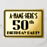 [ Thumbnail: 50th Birthday Party: Art Deco Look “50” and Name Invitation ]