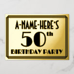 [ Thumbnail: 50th Birthday Party — Art Deco Look “50” + Name Invitation ]