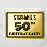 [ Thumbnail: 50th Birthday Party — Art Deco Style “50” & Name Invitation ]