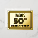 [ Thumbnail: 50th Birthday Party ~ Art Deco Style “50” + Name Postcard ]