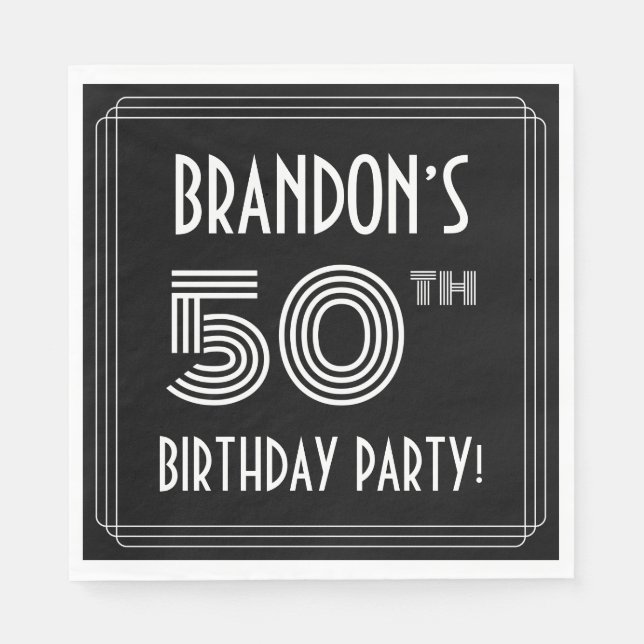 50th Birthday Party: Art Deco Style + Custom Name Napkins (Front)