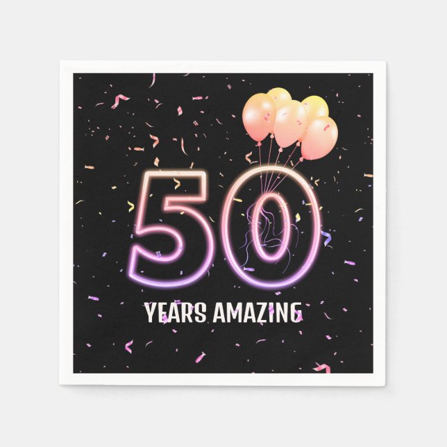 50th Birthday Party Balloons and Confetti Napkins (Front)
