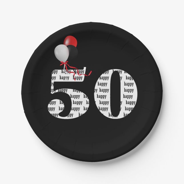 50th birthday party balloons paper plates (Front)