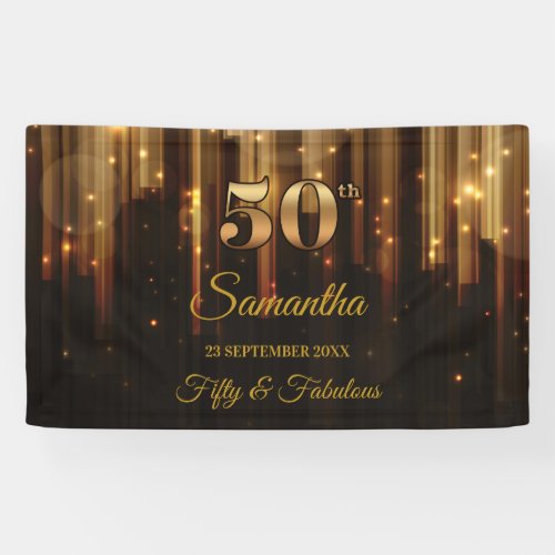 50th Birthday Party Banner Gold and Black Backdrop